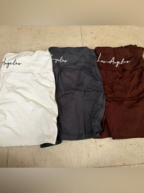 Set of 3 Biker Shorts - White, Charcoal, Brown with Matching Tees